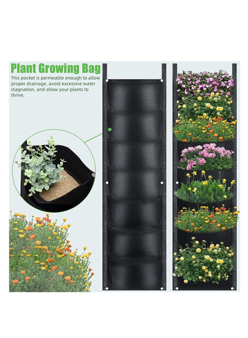 2 Pack Wall Planting Bags 7 Pocket Wall Hanging Vertical Planter Planting Grow Bags Garden Wall Planter for Yard Garden Home Decoration(Black) - Image 4